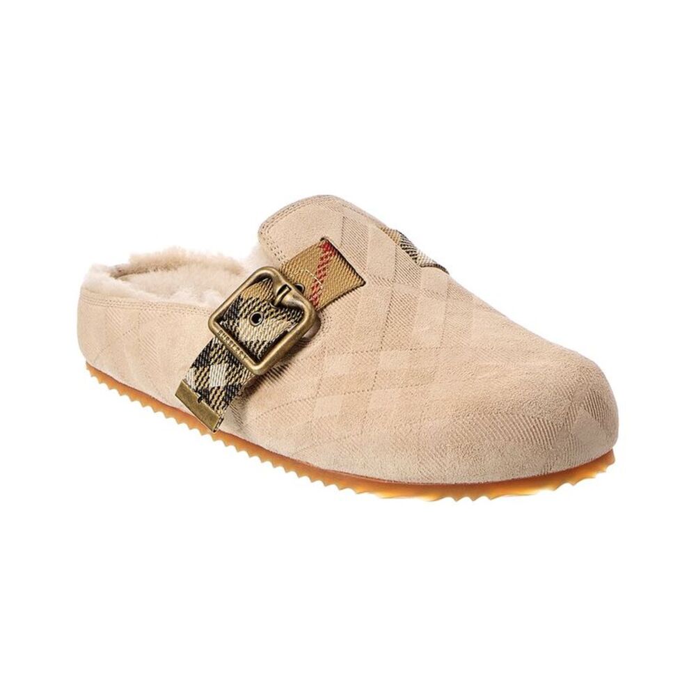 Burberry Check Urchin Suede Mule, Beige